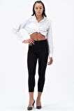 Kadın Siyah Yüksek Bel Likralı Slim Fit Jeans Dar Kesim Kot Pantolon