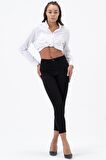 Kadın Siyah Yüksek Bel Likralı Slim Fit Jeans Dar Kesim Kot Pantolon