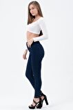 Kadın Lacivert Yüksek Bel Likralı Dar Kesim Slim Fit Kot Pantolon