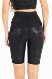 Yüksek Bel Crocodile Dalgıç Kumaş Push Up Toparlayıcı Bisikletçi Biker Şort Spor Tayt