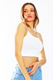 Kadın İnce Askılı Pamuklu Crop Bluz