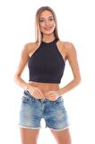 Kadın Halter Yaka Likralı Crop Bluz