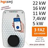 Powerşarj 22kW, 16kW, 11kW, 7,4kW, 5kW, 3,4kW Elektrikli Araç Sabit Duvar Tipi Şarj Cihazı. Mobil App üzeri ayarlanabilir güç seçenekleri ile size özel güvenli ve akıllı şarj çözümleri sunar. Konutlar ve iş yerleri için uygundur. 