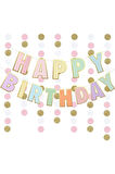 Macaron Happy Birthday Banner Doğum Günü Parti Altın Varaklı Gökkuşağı Happy Birthday Banner Flama