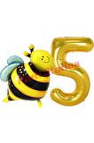 Bee Arı Konsept 5 Yaş Balon Set Arı Balon ve Gold Rakam Balon Doğum Günü Balon Set