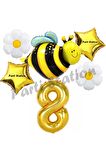 Bee Arı ve Papatya Konsept 8 Yaş Balon Set Arı Balon ve Gold Rakam Balon Doğum Günü Balon Set