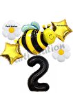 Bee Arı ve Papatya Konsept 2 Yaş Balon Set Arı Balon ve Siyah Rakam Balon Doğum Günü Balon Set