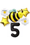 Bee Arı ve Papatya Konsept 5 Yaş Balon Set Arı Balon ve Siyah Rakam Balon Doğum Günü Balon Set