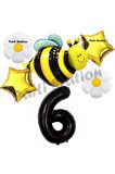Bee Arı ve Papatya Konsept 6 Yaş Balon Set Arı Balon ve Siyah Rakam Balon Doğum Günü Balon Set