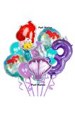 Küçük Deniz Kızı Ariel 3 Yaş Balon Seti Little Mermaid Balloon Set Ariel Doğum Günü Balon Seti