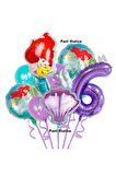 Küçük Deniz Kızı Ariel 6 Yaş Balon Seti Little Mermaid Balloon Set Ariel Doğum Günü Balon Seti