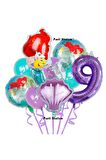 Küçük Deniz Kızı Ariel 9 Yaş Balon Seti Little Mermaid Balloon Set Ariel Doğum Günü Balon Seti