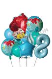 Deniz Kızı Ariel 8 Yaş Mavi Renk Balon Set Little Mermaid Balloon Deniz Kızı Ariel Doğum Günü Seti