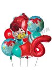 Deniz Kızı Ariel 6 Yaş Kırmızı Renk Balon Set Little Mermaid Balloon Deniz Kızı Ariel Doğum Günü Set