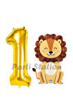 Aslan Balon 6 Yaş Balon Set Safari Konsept Aslan Balon ve Gold Renk Rakam Balon