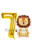 Aslan Balon 6 Yaş Balon Set Safari Konsept Aslan Balon ve Gold Renk Rakam Balon