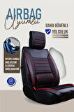 Honda Civic FD6 Uyumlu Lüx Deri Oto Koltuk Kılıfı Ön Arka Takım Saturn SİYAH KIRMIZI