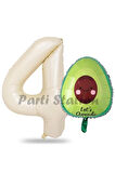 Avokado Balon 9 Yaş Doğum Günü Balon Set Avokado Konsept ve Krem Renk Rakam Balon