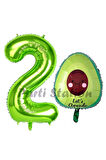 Avokado Balon 5 Yaş Doğum Günü Balon Set Avokado Konsept ve Yeşil Renk Rakam Balon