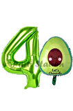 Avokado Balon 5 Yaş Doğum Günü Balon Set Avokado Konsept ve Yeşil Renk Rakam Balon