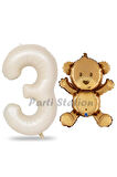 Sevimli Ayıcık Balon 4 Yaş Balon Set Woodland Konsept Ayı Balon ve Gold Renk Rakam Balon