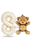Sevimli Ayıcık Balon 4 Yaş Balon Set Woodland Konsept Ayı Balon ve Gold Renk Rakam Balon
