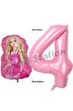Barbie Balon Konsept 4 Yaş Balon Set Barbie ve Pembe Rakam Balon Doğum Günü Balon Set