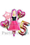 Barbie 9 Yaş Balon Set Barbie Konsept Doğum Günü Folyo Balon Set