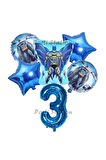 Lacivert Rakam Balonlu Yarasa Batman Konsept 3 Yaş Doğum Günü Parti Balon Set Batman Tema Parti Set