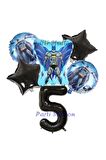Siyah Rakam Balonlu Yarasa Batman Konsept 5 Yaş Doğum Günü Parti Balon Set Batman Tema Parti Set