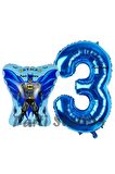 Batman Konsept 3 Yaş Balon Set Batman Yarasa ve Lacivert Rakam Balon Doğum Günü Balon Set