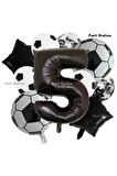Siyah Beyaz Konsept 5 Yaş Doğum Günü Balon Set Siyah Beyaz Futbol Tema Doğum Günü Balon Set