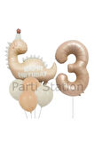 Retro Dinozor 4 Yaş Balon Set Bohem Renkler Dinozor Konsept Doğum Günü Balon Retro Balon Set