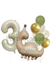 Retro Dinozor 1 Yaş Balon Set Bohem Renkler Dinozor Tema Doğum Günü Balon Retro Balon Set