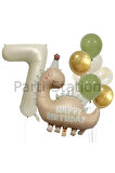 Retro Dinozor 1 Yaş Balon Set Bohem Renkler Dinozor Tema Doğum Günü Balon Retro Balon Set