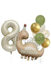 Retro Dinozor 1 Yaş Balon Set Bohem Renkler Dinozor Tema Doğum Günü Balon Retro Balon Set