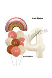 Bohem Gökkuşağı 3 Yaş Balon Set Boho Rainbow ve Krem Rakam Balon Konsept Doğum Günü Parti Set