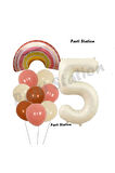 Bohem Gökkuşağı 3 Yaş Balon Set Boho Rainbow ve Krem Rakam Balon Konsept Doğum Günü Parti Set