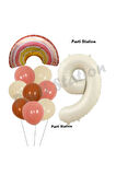 Bohem Gökkuşağı 3 Yaş Balon Set Boho Rainbow ve Krem Rakam Balon Konsept Doğum Günü Parti Set