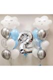 Gökyüzü Bulut 2 Yaş Balon Set Yıldız Balon Folyo Set Konsept Doğum Günü Set Yaş Balon Set