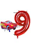 Cars Arabalar Balon Konsept 9 Yaş Balon Şimşek Mcqueen Balon ve Kırmızı Rakam Balon Doğum Günü Set