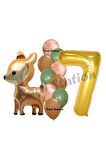 Woodland Geyik Balon 4 Yaş Balon Set Sevimli Ceylan Balon ve Gold Rakam Balon Doğum Günü Set