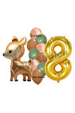 Woodland Geyik Balon 4 Yaş Balon Set Sevimli Ceylan Balon ve Gold Rakam Balon Doğum Günü Set