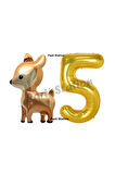 Woodland Geyik Balon 5 Yaş Balon Set Sevimli Ceylan Balon ve Gold Rakam Balon Doğum Günü Seti