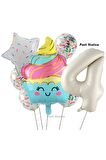 Dondurma Cupcake Konsept 4 Yaş Doğum Günü Balon Set İce Cream Cupcake Şef Tema Doğum Günü Balon Set