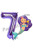 Mermaid Deniz Kızı 4 Yaş Balon ve Mor Rakam Balon Doğum Günü Parti Balon Set