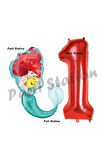 Mermaid Deniz Kızı Ariel 4 Yaş Balon ve Kırmızı Rakam Balon Doğum Günü Parti Balon Set