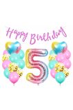 Happy Birthday Rengarenk 5 Yaş Balon Set Yıldız Balon Folyo Set Konsept Doğum Günü Set Yaş Balon Set