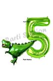 T-Rex Dinozor Konsept 5 Yaş Balon Set Dinozor Balon ve Yeşil Rakam Balon Doğum Günü Set