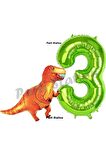 Dinozor Konsept 3 Yaş Balon Set Dinozor T-Rex Balon ve Yeşil Rakam Balon Doğum Günü Set